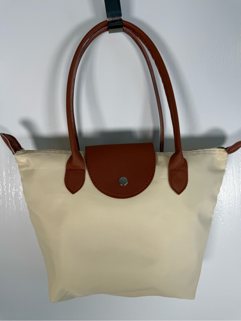 Cream mini Tote Bag with Brown Trim - Classic Women's Handbag